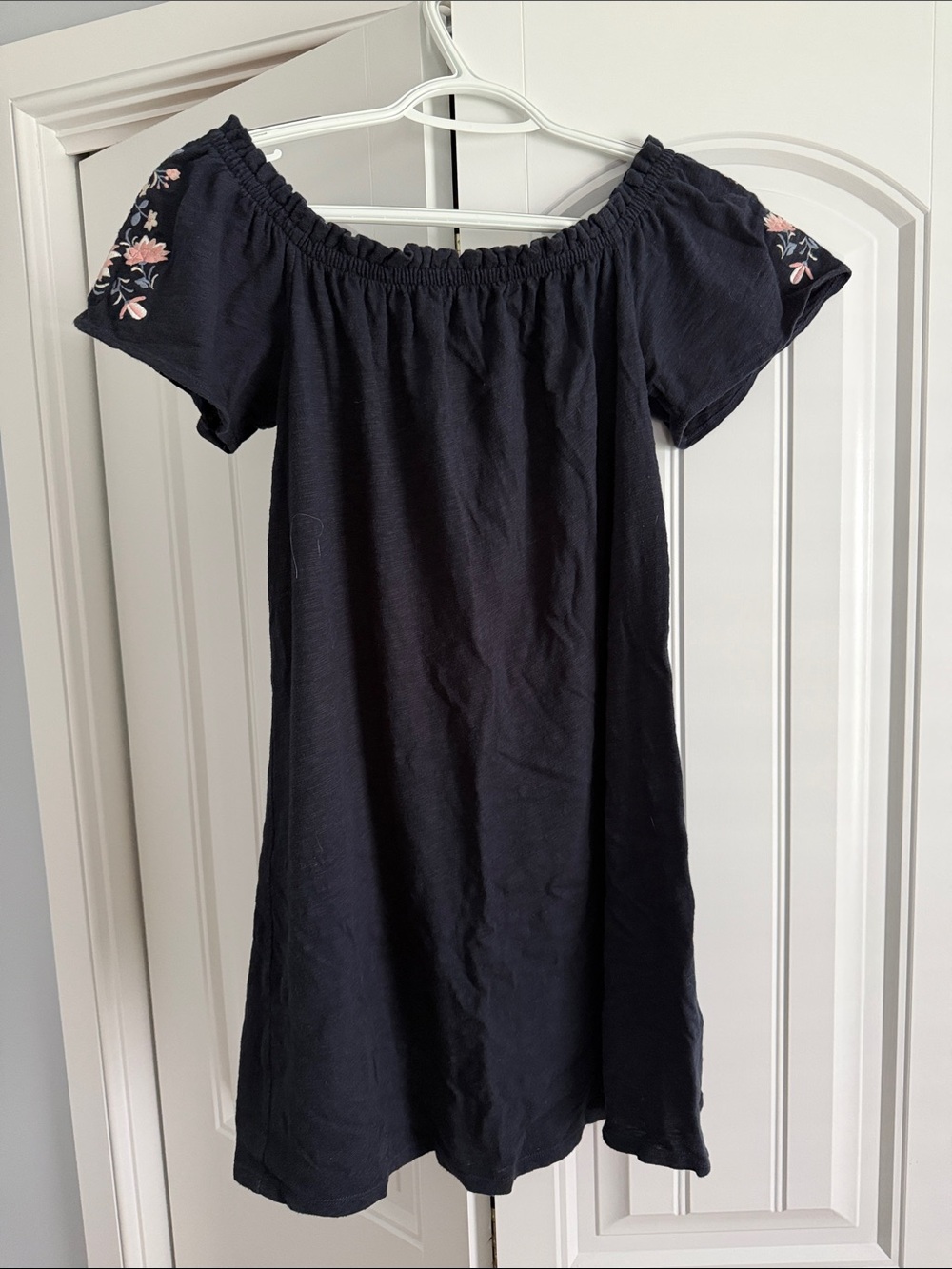 Abercrombie & Fitch Navy Off-Shoulder Dress with Pink Floral Embroidery